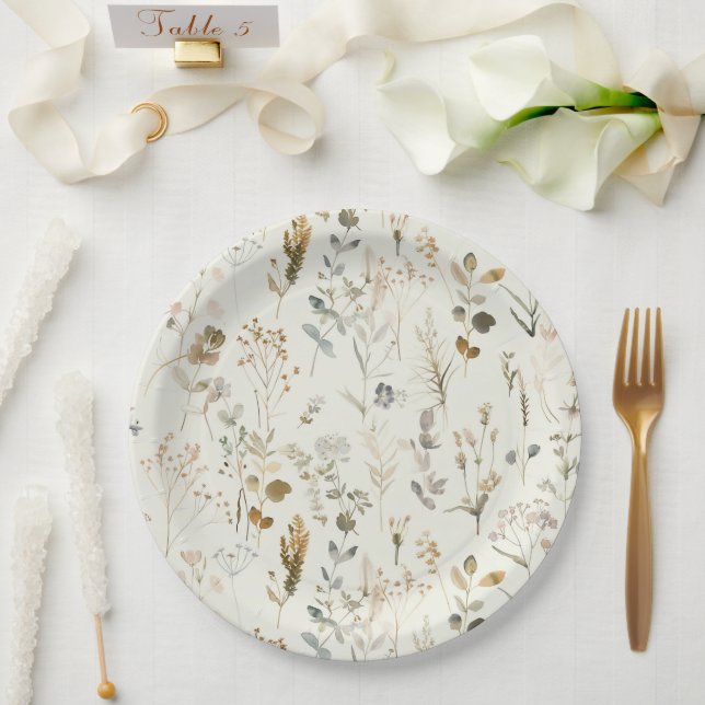 Rustic Botanical Wildflower Christmas  Paper Plate (Wedding)