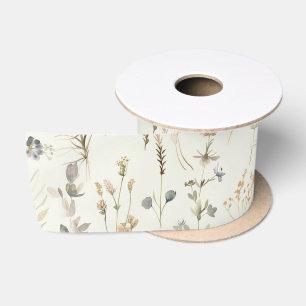 Rustic Botanical Wildflower Christmas Satin Ribbon
