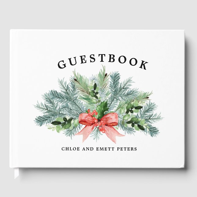 Rustic Botanical Winter Wedding Guest Book (Front)