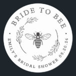Rustic Botanical Wreath Bride to Bee Honey Favour Classic Round Sticker<br><div class="desc">Custom-designed honey favour stickers/labels for bridal shower featuring modern rustic botanical wreath and honey bee design.</div>