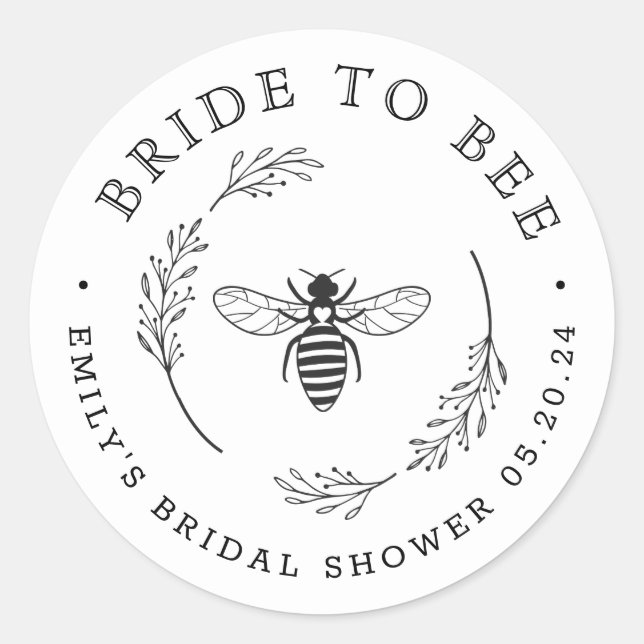 Rustic Botanical Wreath Bride to Bee Honey Favour Classic Round Sticker (Front)