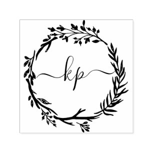 Rustic Botanical Wreath Elegant Initials Self-inking Stamp