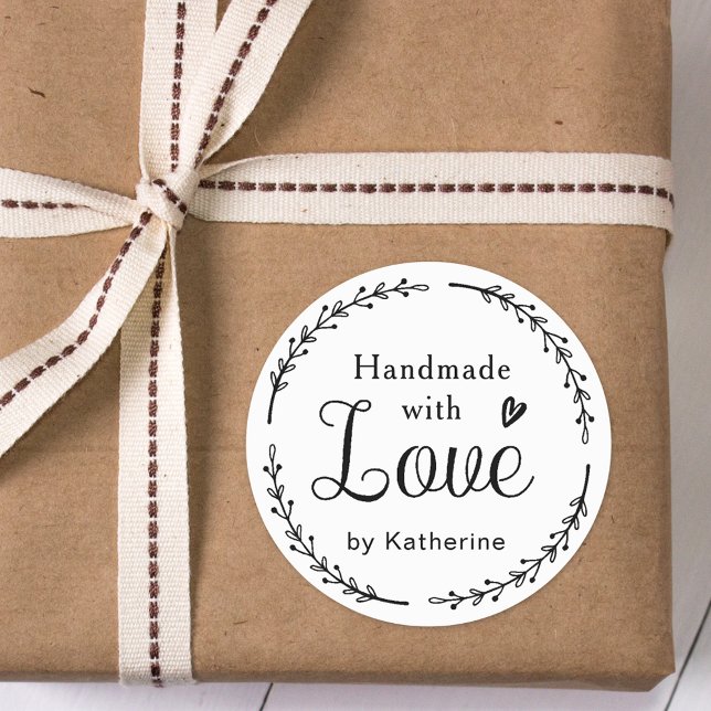 Rustic Botanical Wreath Handmade with Love Classic Round Sticker (Creator Uploaded)