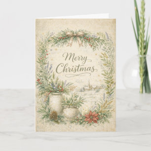 Rustic Botanical Wreath Merry Christmas Holiday Card
