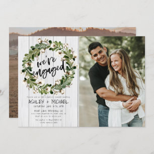 Rustic Botanical Wreath Script 2 Photo Engagement Invitation