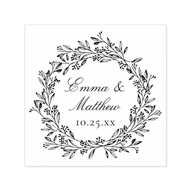 Rustic Botanical Wreath Wedding Logo Monogram Self-inking Stamp (Design)