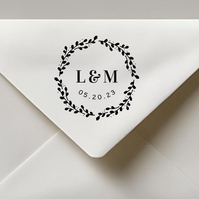 Rustic Botanical Wreath Wedding Monogram Rubber Stamp (Creator Uploaded)