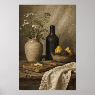 Rustic Bottle, Figs, and Wild Stems Poster