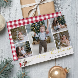 Rustic Bough   Photo Collage Foil Holiday Card
