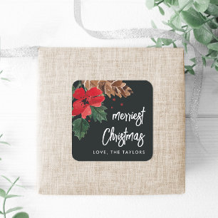 Rustic Bough   Watercolor Christmas Personalised Square Sticker