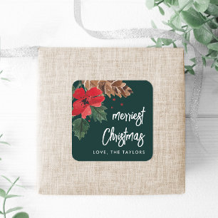 Rustic Bough   Watercolor Christmas Personalised Square Sticker