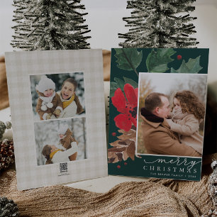Rustic Bough Watercolor Christmas Photo Holiday Card
