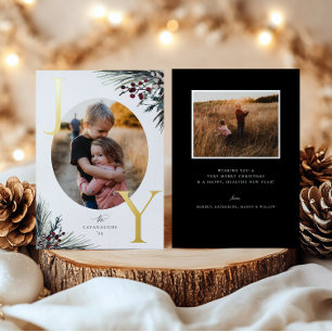 Rustic Boughs Gold Joy Holiday Photo Card