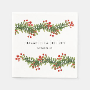 Rustic Boughs of Holly Winter Christmas Wedding Napkin