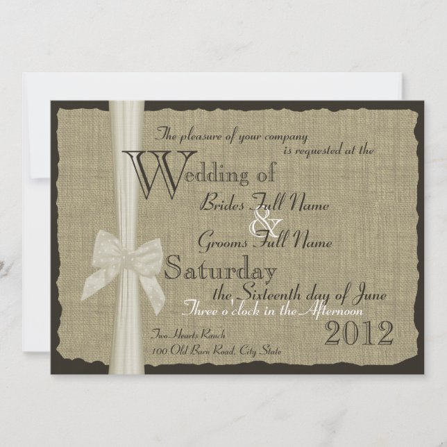 Rustic Bow and Burlap Wedding 7.5 in. Invitation (Front)