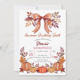 Rustic Bow Autumn Pumpkins Fall Birthday  Invitation