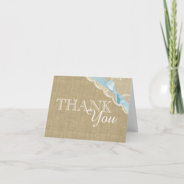 Rustic Bow Blue Baby Shower Thank you Card (Front)