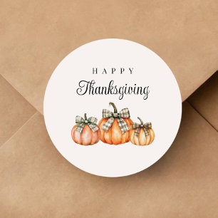 Rustic Bow Pumpkins Happy Thanksgiving Classic Round Sticker