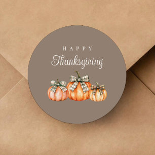 Rustic Bow Pumpkins Happy Thanksgiving Classic Round Sticker