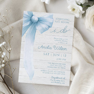 Rustic Bow Something Blue Bridal Shower Invitation