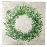 Rustic Boxwood Neutral Vintage Watercolors Ceramic Tile<br><div class="desc">Watercolor boxwood wreath graphic on a neutral colour vintage rustic background.  Perfect for a farmhouse and country home decor ceramic tile.  100% customer satisfaction with "Zazzle" every day.</div>