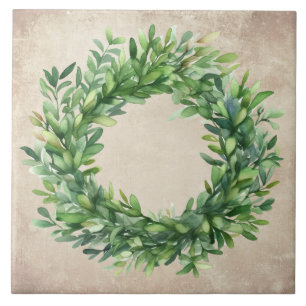 Rustic Boxwood Neutral Watercolors Ceramic Tile