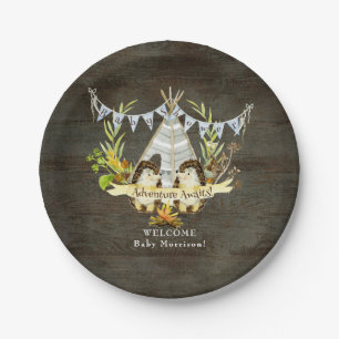 Rustic Boy Baby Shower Hedgehog Adventure Awaits Paper Plate