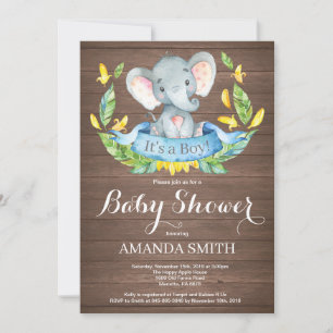 Rustic Boy Elephant Baby Shower Invitation