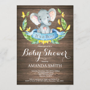 Rustic Boy Elephant Baby Shower Invitation