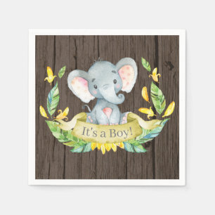 Rustic Boy Elephant Baby Shower Yellow Napkins