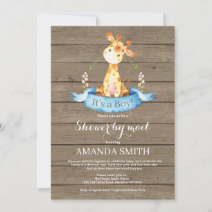 Rustic Boy Giraffe Baby Shower by Mail Invitation