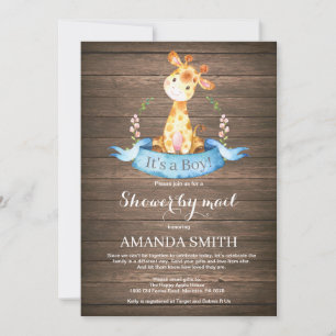 Rustic Boy Giraffe Baby Shower by Mail Invitation