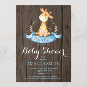 Rustic Boy Giraffe Baby Shower Invitation