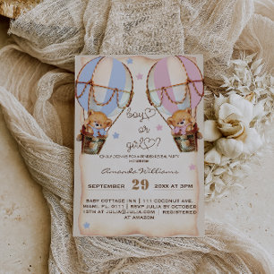 Rustic Boy or girl pink blue bear gender reveal Invitation