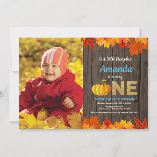 Rustic Boy Pumpkin Fall Birthday Invitation Gold