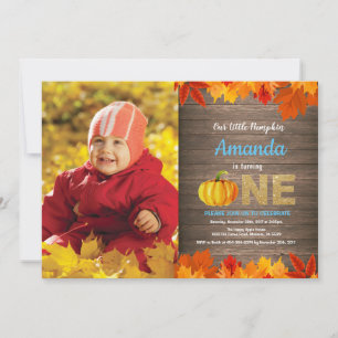Rustic Boy Pumpkin Fall Birthday Invitation Gold