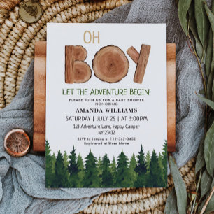 Rustic Boy Watercolor Woodland Baby Shower Invitation