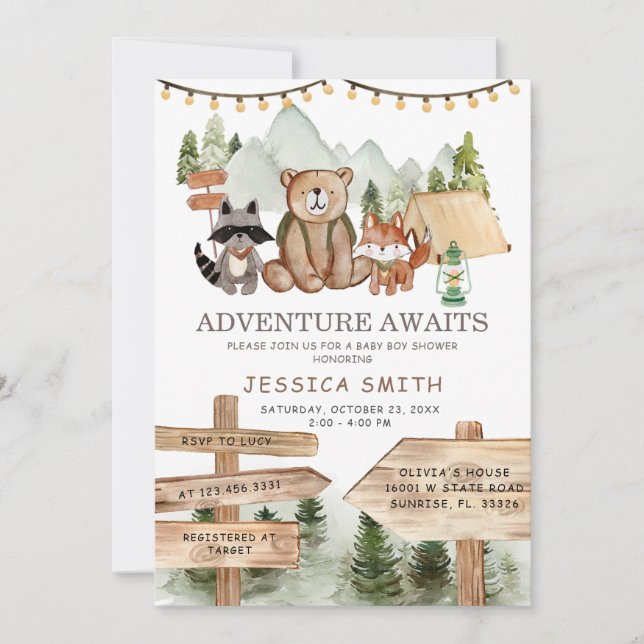 Rustic Boy Woodland Forest  Animals Baby Shower  Invitation (Front)