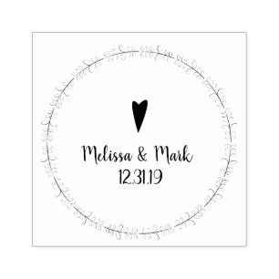 Rustic Branch Circular Heart Wedding Rubber Stamp