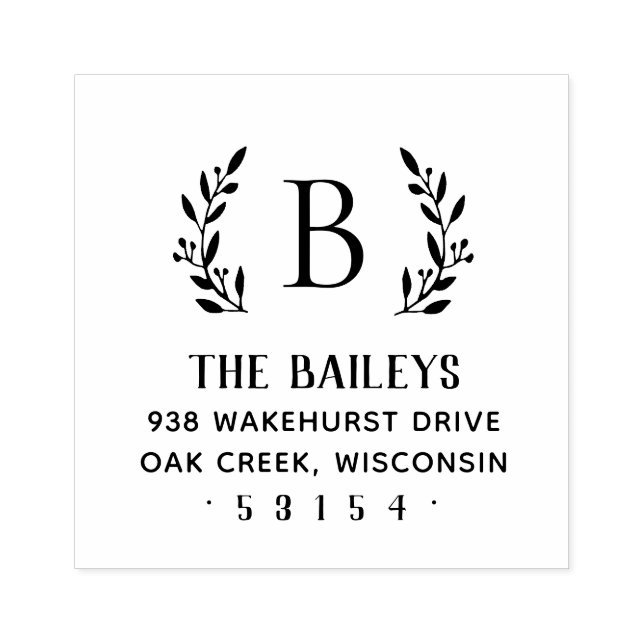 Rustic Branch Family Monogram Address Stamp (Imprint)