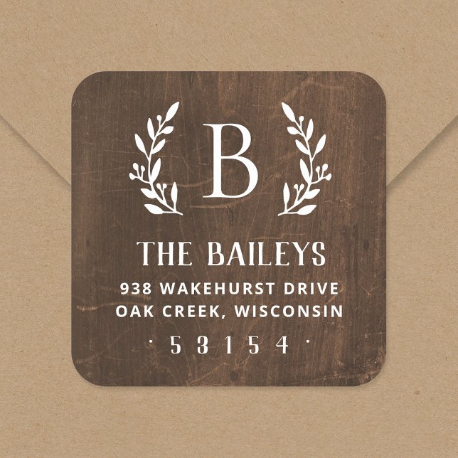 Rustic Branch Family Monogram Return Address Label (Creator Uploaded)