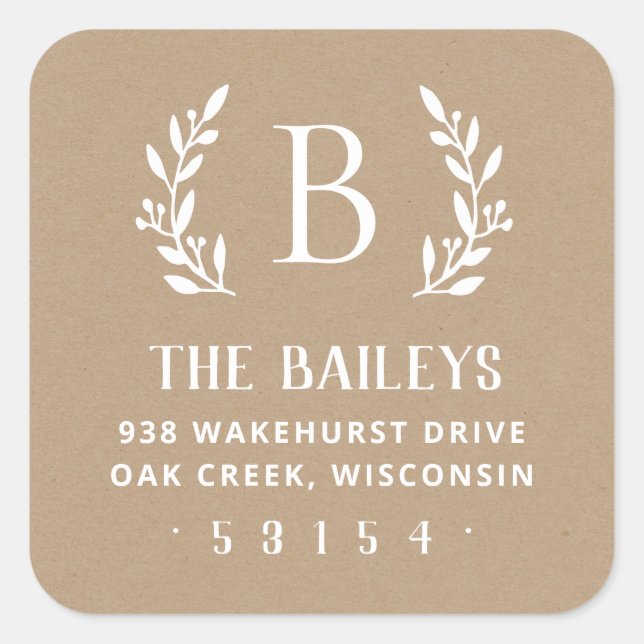 Rustic Branch Family Monogram Return Address Label (Front)