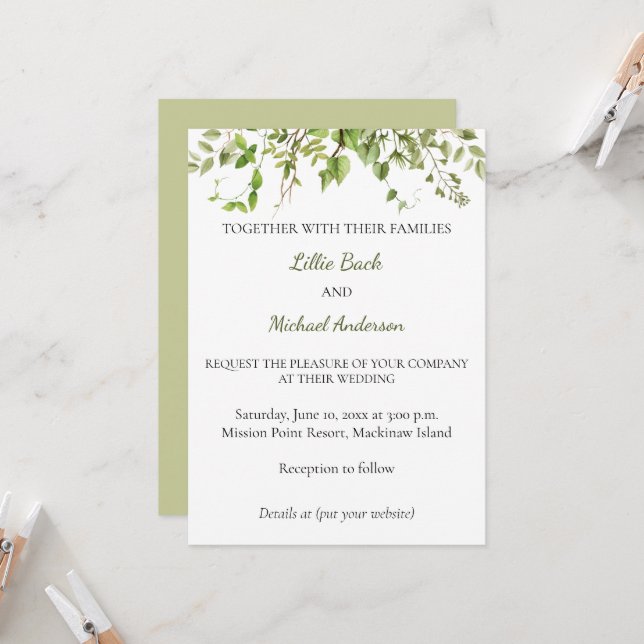 Rustic Branch Greenery Wedding Invitation (Front/Back In Situ)
