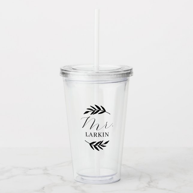 Rustic Branch Mr. Monogram Groom Gift Acrylic Tumbler (Front)