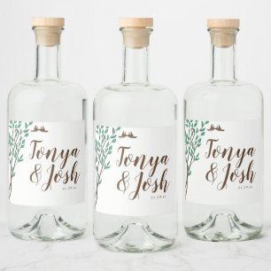 Rustic Branches and Greenery Love Birds Wedding Liquor Bottle Label