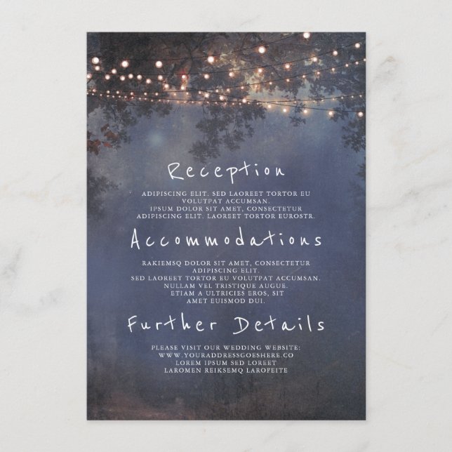 Rustic Branches and Lights Wedding Details Insert (Front)