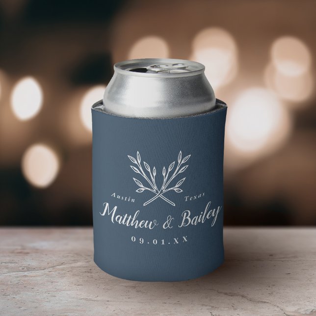 Rustic Branches Wedding Monogram | Lake Blue Can Cooler (Creator Uploaded)