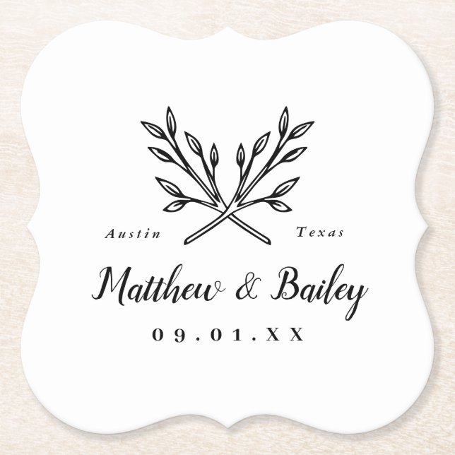 Rustic Branches Wedding Monogram Paper Coaster (Front)