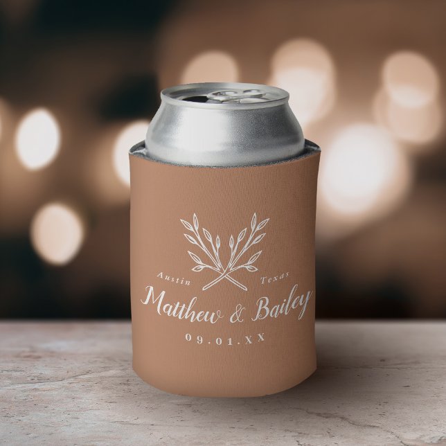 Rustic Branches Wedding Monogram | Terra Cotta Can Cooler (Creator Uploaded)