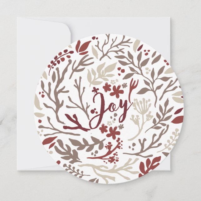 Rustic Branches Winter Foliage Deep Red Joy Holiday Card (Front)